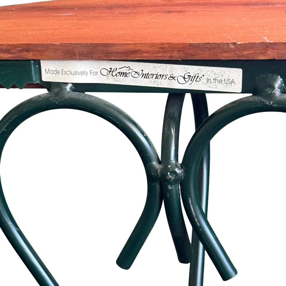 Home Interiors Vintage Wood Wall Shelf Wrought Iron Heart Scroll Green